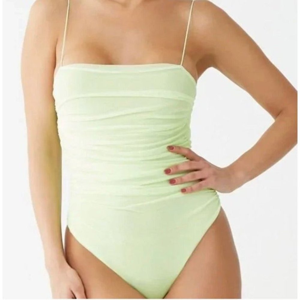 Lime Green ruched bodysuit S